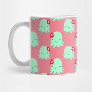 Aqua Flower Octopus Pink Pattern Mug